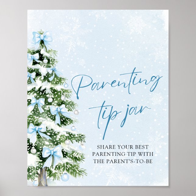 Blue Bows Christmas Tree Parenting Tip Jar Game Poster (Framsidan)