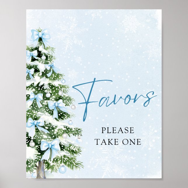 Blue Bows Christmas Tree Winter Baby Shower Favors Poster (Framsidan)
