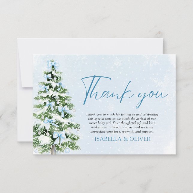 Blue Bows Christmas Tree Winter Thank you card Tack Kort (Framsida)
