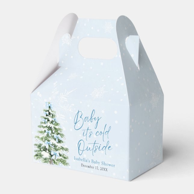 Blue Bows Girl Baby It's Cold Outside Baby Shower Presentaskar (Baksidan Sidan)