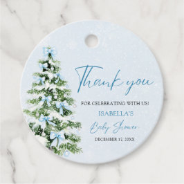 Blue Bows Julgran Boy Winter Baby Shower Gåvor Etiketter