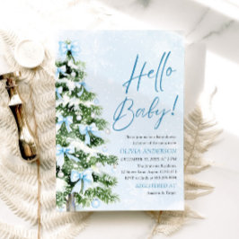 Blue Bows Julgran Hej Baby Baby Shower Inbjudningar