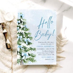 Blue Bows Julgran Hej Baby Baby Shower Inbjudningar