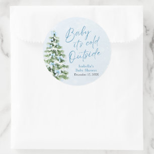 Blue Bows Pojke Baby It's Cold Outside Baby Shower Runt Klistermärke