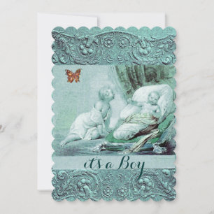 BLUE BOY BABY SHOWER,BUTTERFLY,BLOMMIGT SWIRL INBJUDNINGAR
