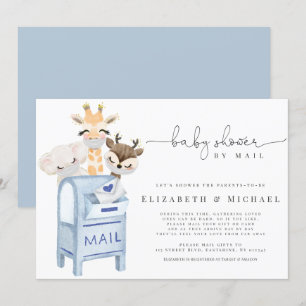 Blue Boy Baby Shower by Mail Mask Baby djur Inbjudningar