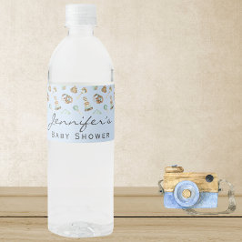 Blue Boy Baby Shower Vintage Leksak Vattenflaskor Etikett