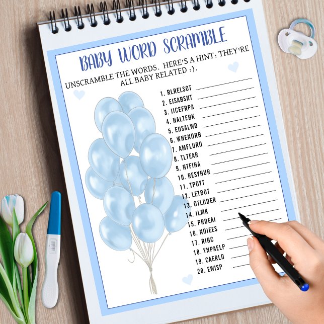 Blue Boy Balloon Ord Scramble Baby Shower Game (Blue Boy Balloon Word Scramble Baby Shower Game)