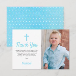 Blue Boy Baptism Foto Tack från första födelsedag Kort