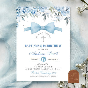Blue Boy Baptism och första födelsedag Inbjudningar