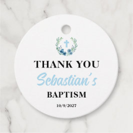Blue Boy Baptism Round Gåvor Etiketter