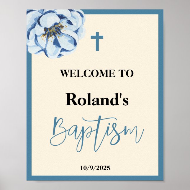 Blue Boy Baptism Välkomstskylt Poster (Framsidan)