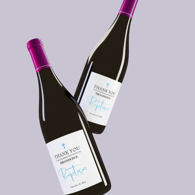 Blue Boy Baptism Vin-etikett Vinflaska Etikett (Skapare uppladdad)