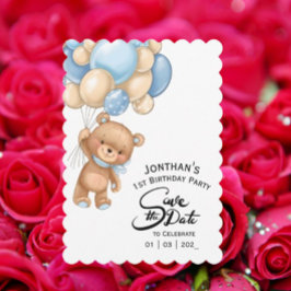 Blue Boy Bear Birthday Inbjudningar