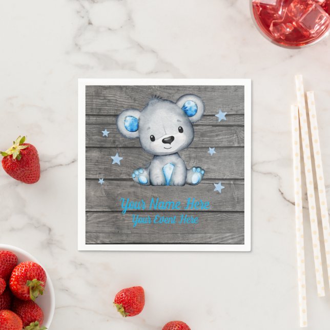 Blue Boy Bear Napkins Baby Shower Birthday Pappersservett (Insitu)