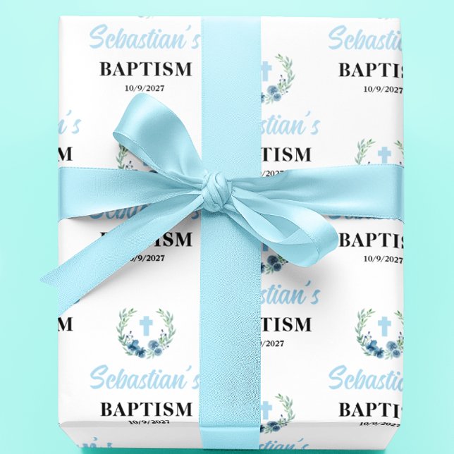 Blue Boy Blommigt Baptism Presentpapper (Skapare uppladdad)