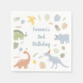 Blue Boy Boho Dinosaur Birthday Pappersservett