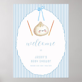 Blue Boy Bow Asian Dumpling Baby Shower Welcome  Poster