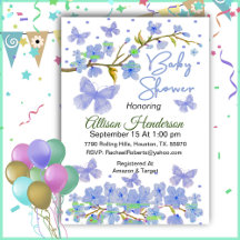 Blue Boy Butterfly Baby Shower-inbjudan