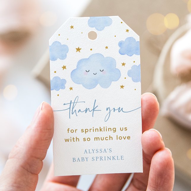 Blue Boy Cloud Stars Baby Sprinkle Presentetikett (Skapare uppladdad)