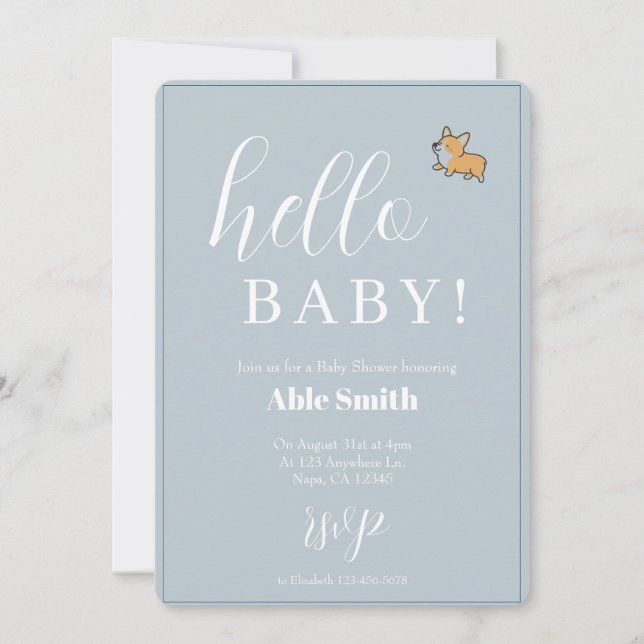 Blue Boy Corgi Baby Shower-inbjudan Inbjudningar (Framsida)