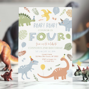 Blue Boy Dinosaur 4e födelsedagen Inbjudningar