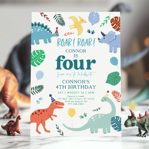 Blue Boy Dinosaur Boho 4e födelsedagen Inbjudningar