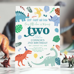 Blue Boy Dinosaur Löv 2:a födelsedagen Inbjudningar