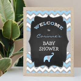 Blue Boy Elephant Baby Shower 8x10 Välkomstskylt Poster