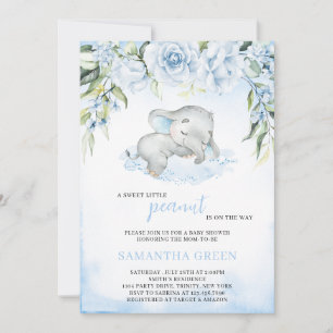 Blue Boy Elephant Baby Shower Inbjudningar