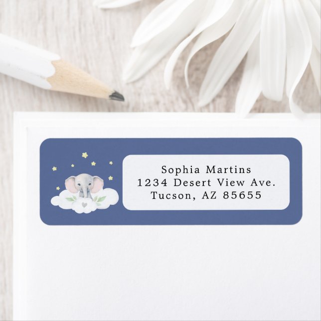 Blue Boy Elephant Little Peanut Baby Shower Returadress Etikett (Insitu)