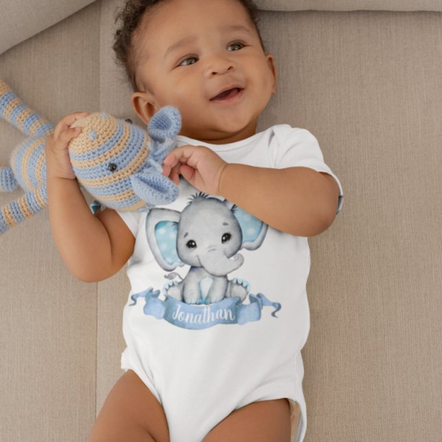 Blue Boy Elephant Personlig namn T Shirt (Skapare uppladdad)