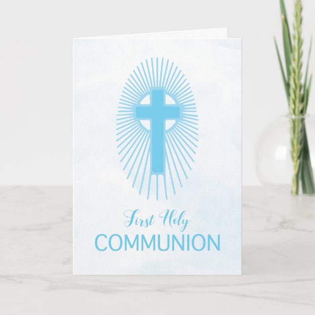 Blue Boy First Heliga Communion Kor Host Rays Kort (Framsida)