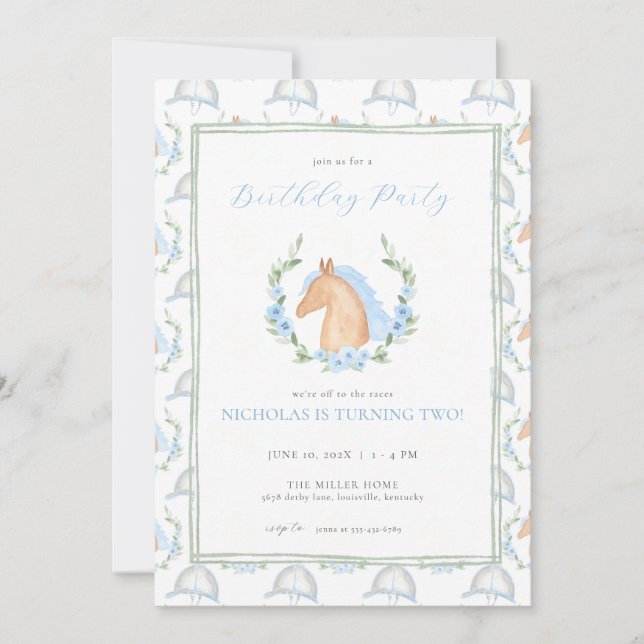 Blue Boy Horse Kentucky Derby Birthday-inbjudan Inbjudningar (Framsida)