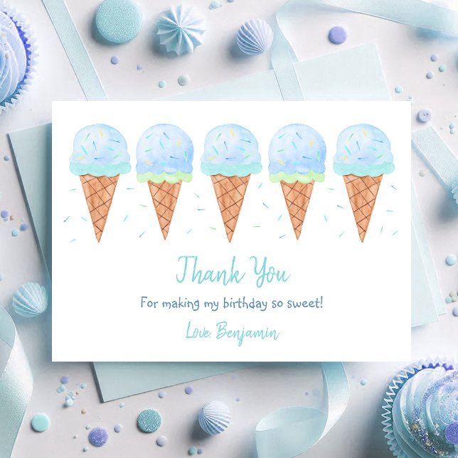 Blue Boy Ice Cream Sprinkles Birthday Tack Kort (Skapare uppladdad)