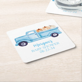 Blue Boy Little Pumpkin Cute Baby Shower Underlägg Papper Kvadrat