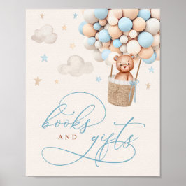 Blue Boy Nalle Baby Shower Bokar & Gifts Sign Poster
