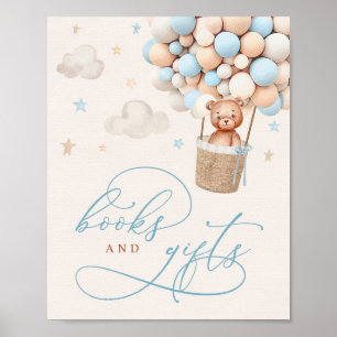 Blue Boy Nalle Baby Shower Bokar & Gifts Sign Poster