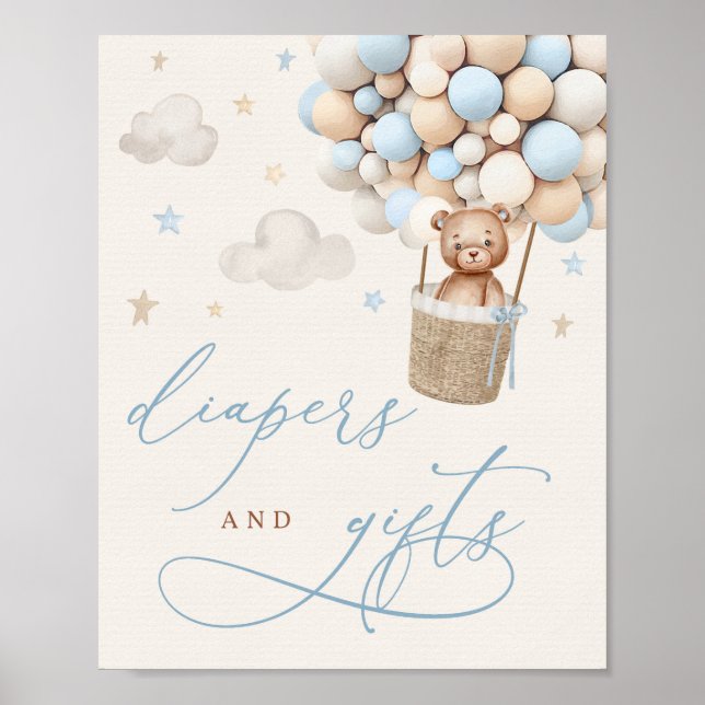 Blue Boy Nalle Baby Shower Diaper & Gift Poster (Framsidan)