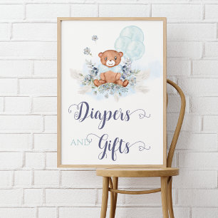 Blue Boy Nalle Baby Shower Diaper & Gift Poster