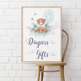 Blue Boy Nalle Baby Shower Diaper & Gift Poster