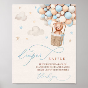Blue Boy Nalle Baby Shower Diaper Raffle Sign Poster