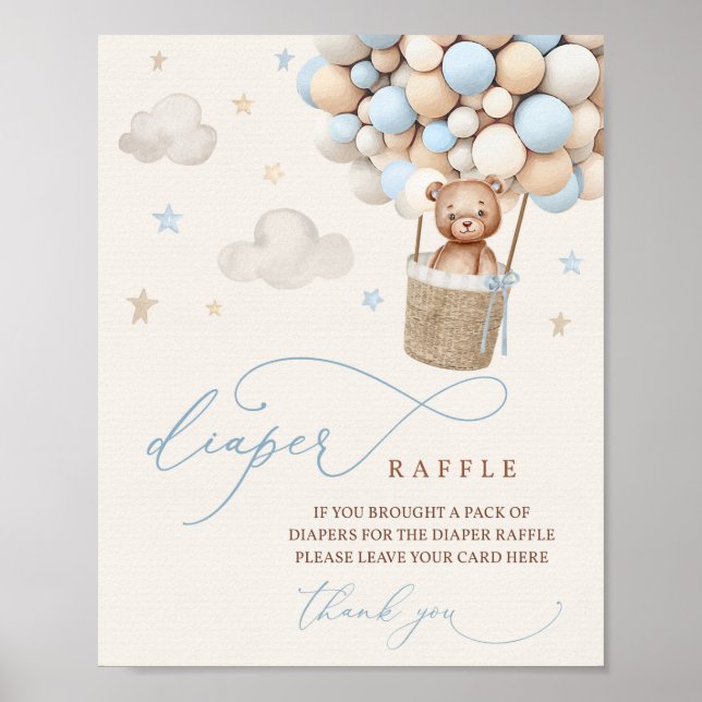 Blue Boy Nalle Baby Shower Diaper Raffle Sign Poster (Framsidan)