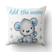 Blue Boy Nalle med Namn Stars Dekorativ kudde
