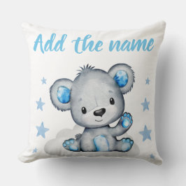 Blue Boy Nalle med Namn Stars Dekorativ kudde