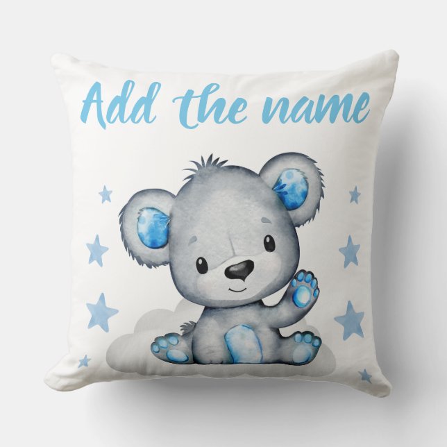 Blue Boy Nalle med Namn Stars Dekorativ kudde (Framsida)