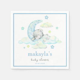 Blue Boy Nalle på Måne Watercolor Baby Shower Pappersservett