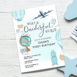 Blue Boy ONEGreat World First Birthday Inbjudningar