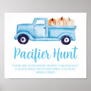 Blue Boy Pumpkin Nappar Hunt Baby Shower Game Poster