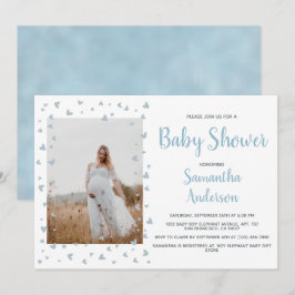 Blue Boy Shower Elegant Dusty Heart Photo Inbjudningar